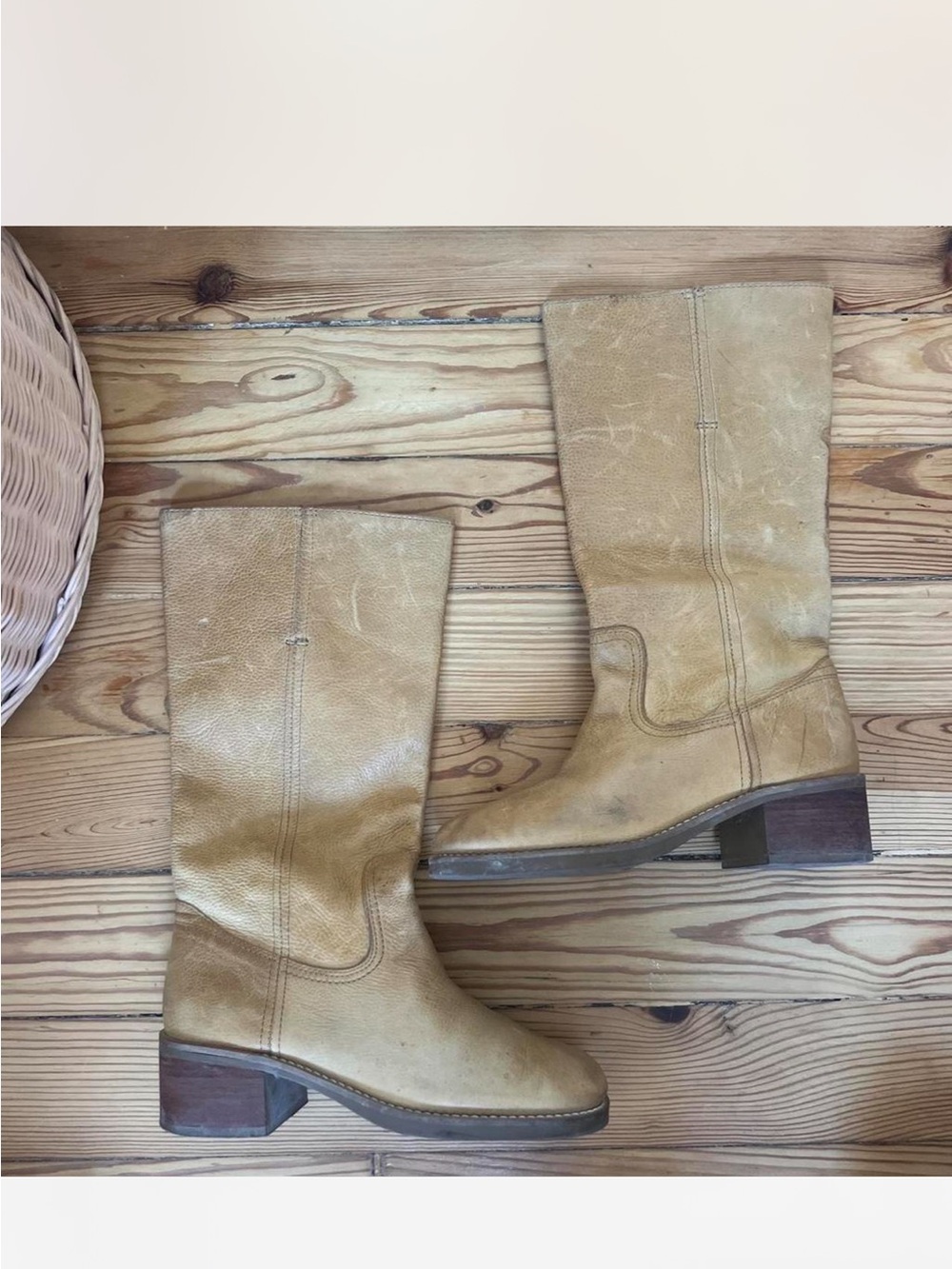 Tan Leather Mid-Calf Heeled Boots